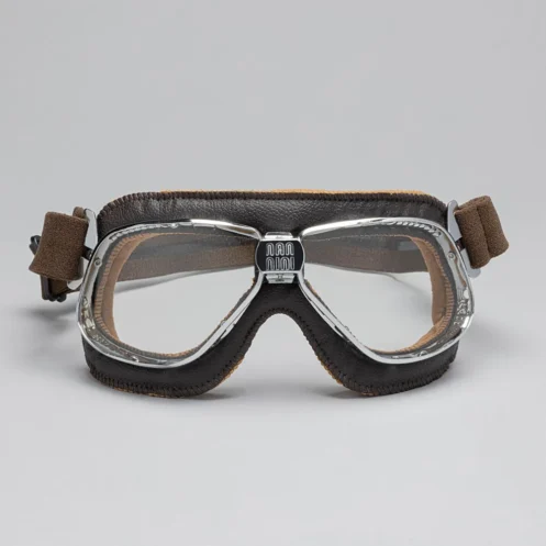Biker Goggles Chrome + Brown Leather